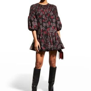 Cinq à Sept Black and Burgundy Long Sleeved Rika Mini Dress